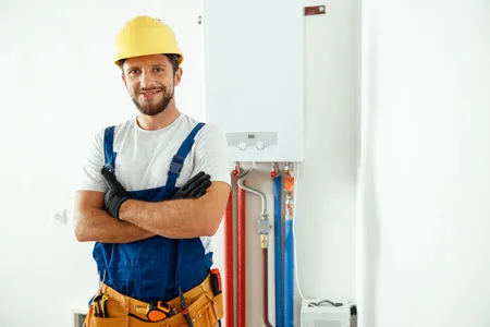 Chauffagiste intervenant sur une installation de chauffage central