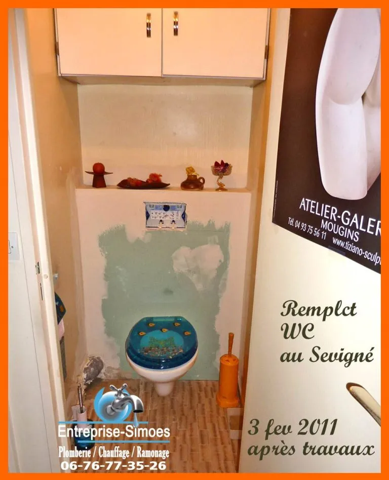 Pose d'un WC suspendu par l'Entreprise Simoes
